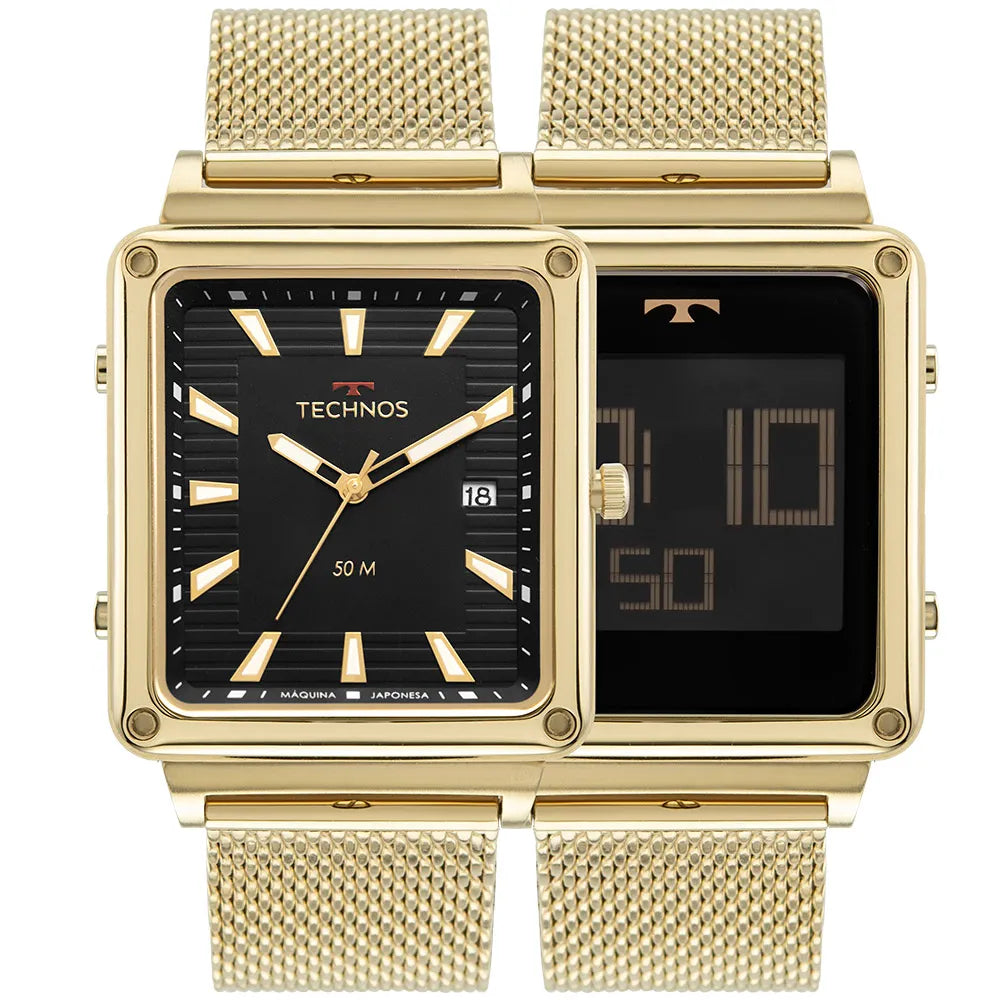 Relógio Technos Masculino Curvas Digiana Dourado