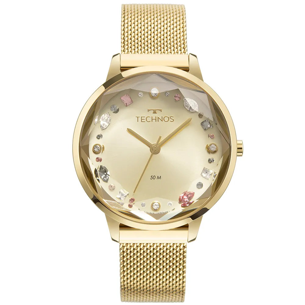 Relógio Technos Feminino Crystal Dourado
