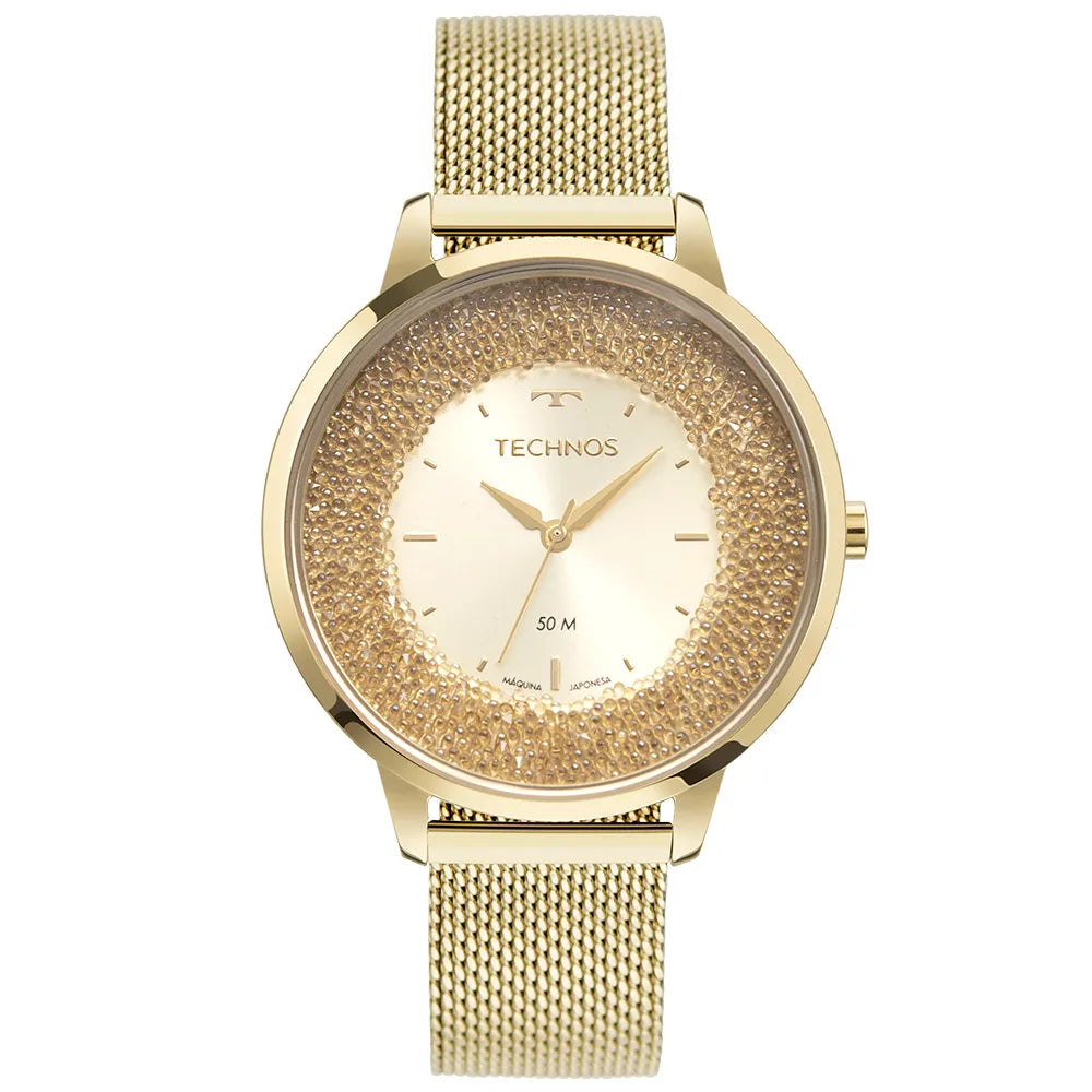 Relógio Technos Feminino Crystal Dourado