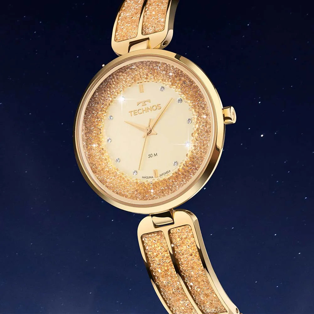 Relógio Technos Feminino Crystal Dourado