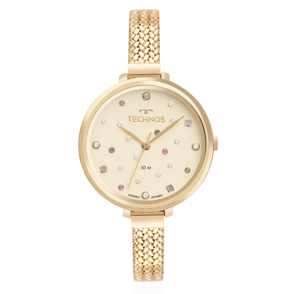 Relógio Technos Feminino Crystal Dourado