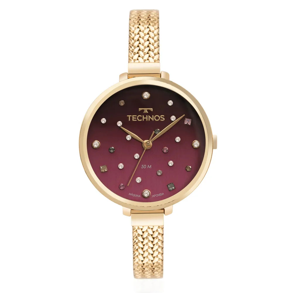 Relógio Technos Feminino Crystal Dourado