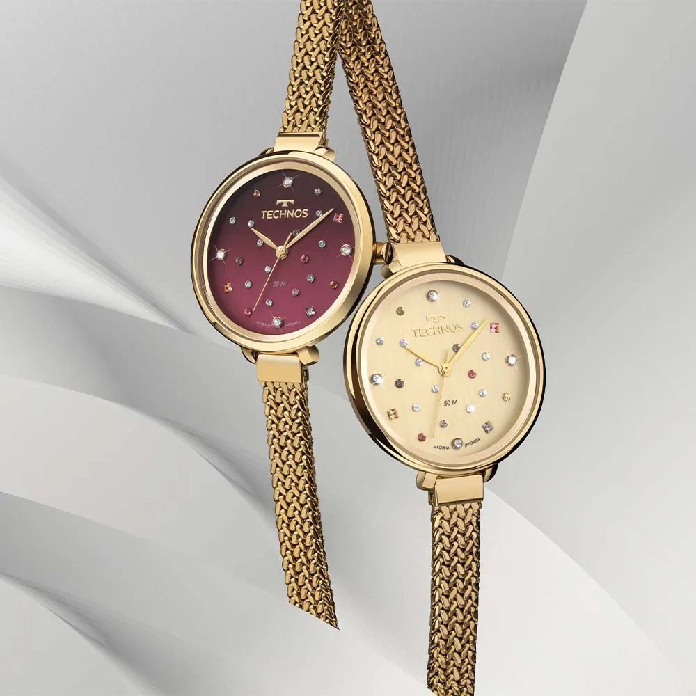 Relógio Technos Feminino Crystal Dourado